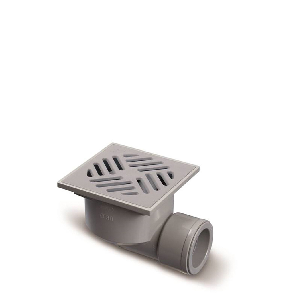 Sumidouro Sifónico Saída Horizontal Grelha PVC 105x105 Ø50/40 - JIMTEN - 8426621240380