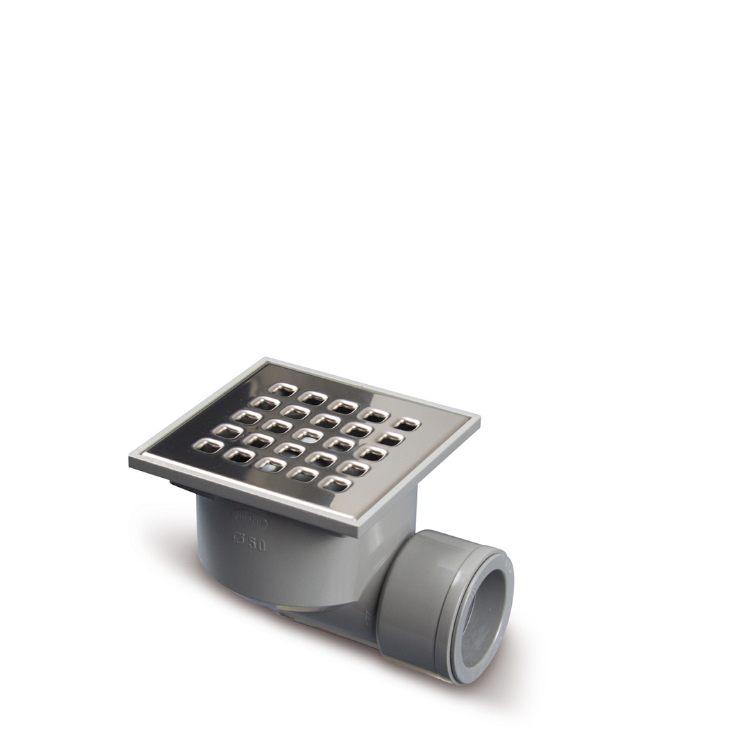 Sumidouro Sifónico Saída Horizontal Grelha PVC 105x105 Ø50/40 - JIMTEN - 8426621240380