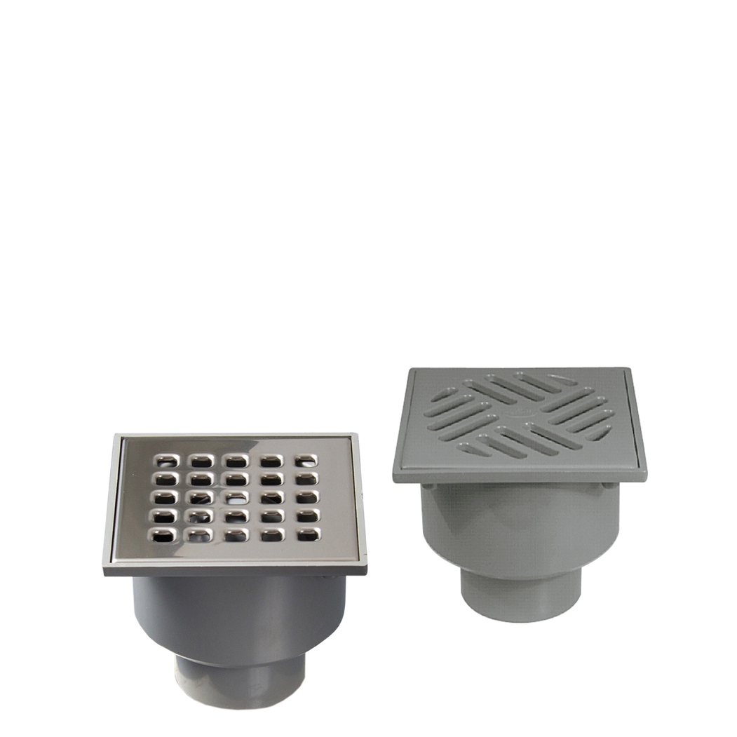 Sumidouro Sifónico Saída Vertical Grelha PVC 105x105 Ø50/40 - JIMTEN - 8426621240588